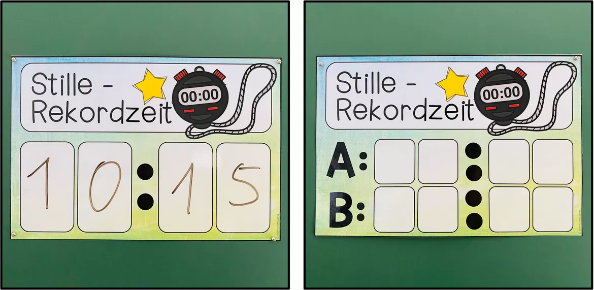 Bild in der Beschreibung des Unterrichtsmaterials Stille Rekordzeit - Schilder (Classroom Management) Version 2021 von Unterrichtmitspass #1