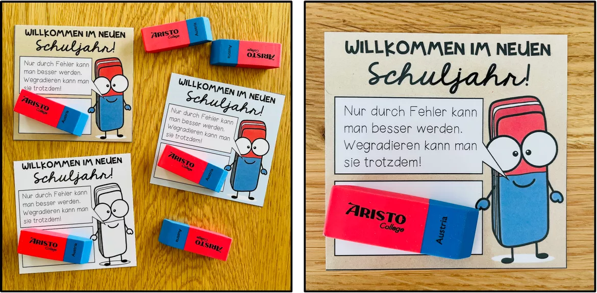 Bild in der Beschreibung des Unterrichtsmaterials Willkommensgruß / Willkommensgeschenk für den Schulanfang (für Radiergummis) von Unterrichtmitspass #1