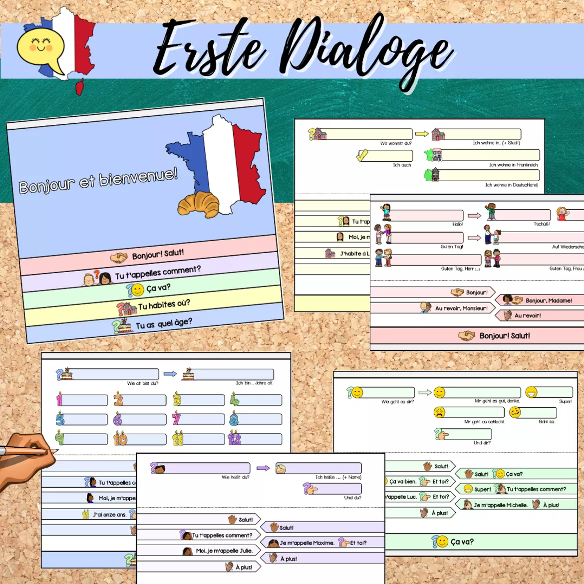 Bild in der Beschreibung des Unterrichtsmaterials Flipbook: Bonjour! (Erste Dialoge/Anfangsunterricht) von Mme_Sie #1