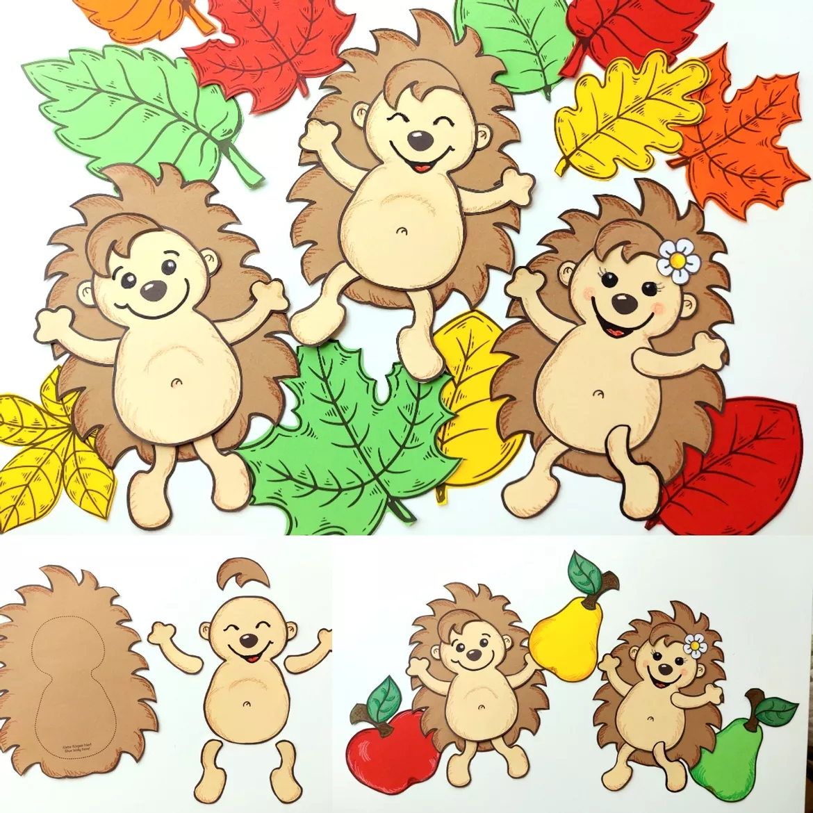 Bild in der Beschreibung des Unterrichtsmaterials Igel im Herbstlaub: Fensterbild & Bastelvorlage Kunstunterricht Klasse 1-4 (Herbstdeko / Wald, Obst & Blätter / Grundschule) von Wolkenland.Graphics #1