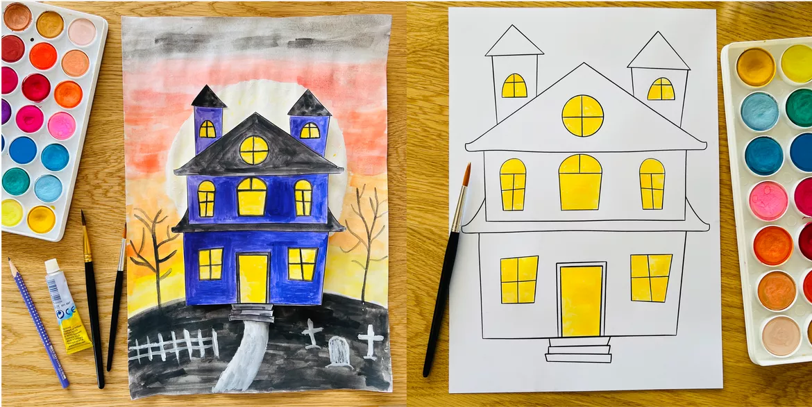 Bild in der Beschreibung des Unterrichtsmaterials Mein Spukhaus - Kunstprojekt (fertig geplante Kunststunde) von Unterrichtmitspass #1