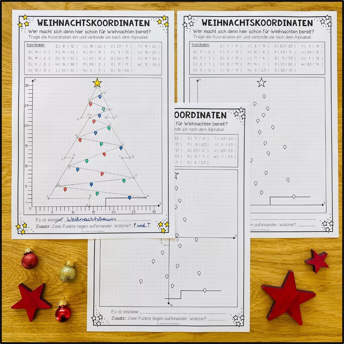 Bild in der Beschreibung des Unterrichtsmaterials WEIHNACHTS-KOORDINATEN - 4 Arbeitsblätter (differenziert) von Unterrichtmitspass #1