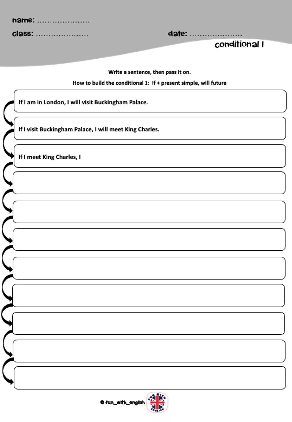 Bild in der Beschreibung des Unterrichtsmaterials If clause - Conditional 1 - chain game von fun_with_english #1