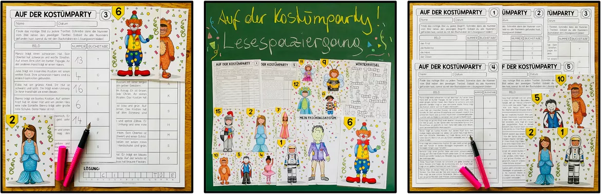 Bild in der Beschreibung des Unterrichtsmaterials AUF DER KOSTÜMPARTY - Lesespaziergang (5-fach differenziert) von Unterrichtmitspass #1