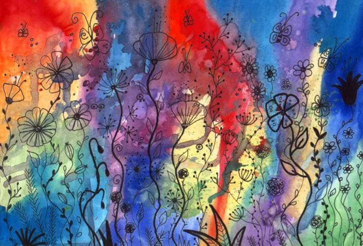 Bild in der Beschreibung des Unterrichtsmaterials Blumenwiese mit Fineliner im Kunstunterricht von ARTISFUN #1
