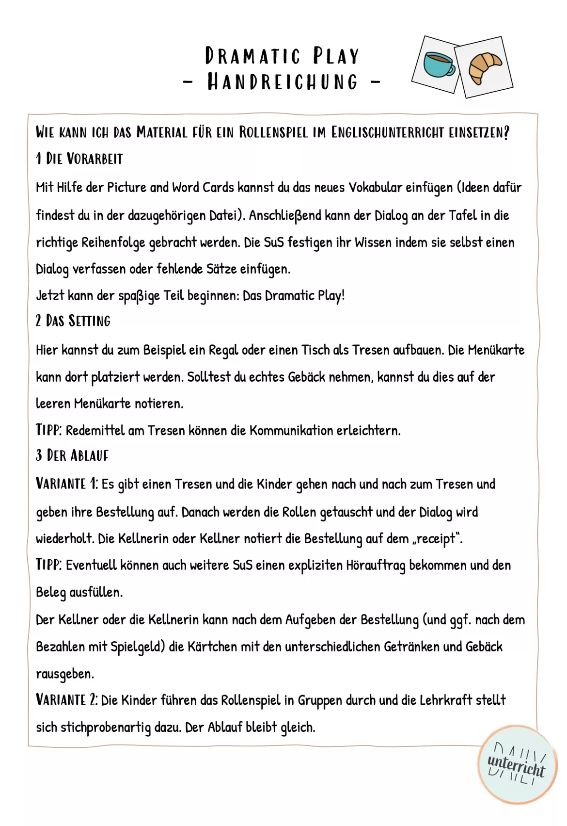 Bild in der Beschreibung des Unterrichtsmaterials Materialpaket: At the café - Rollenspiel/Dramatic play von daily.unterricht #1