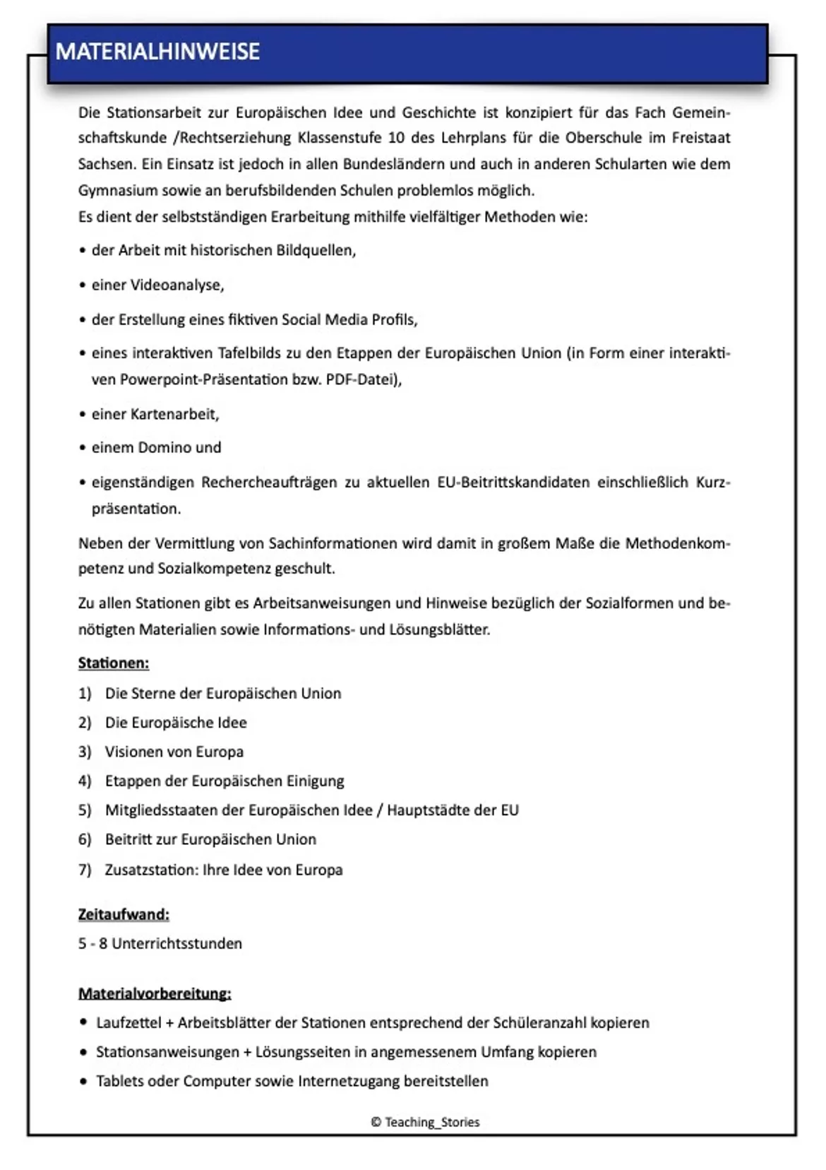 Bild in der Beschreibung des Unterrichtsmaterials Stationenlernen Idee und Geschichte der Europäischen Union von BildungFürAlle #1