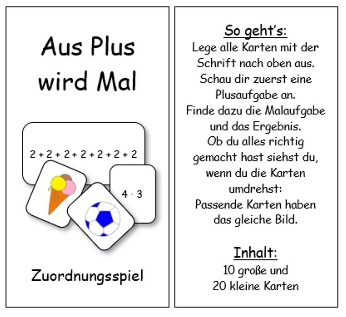 Bild in der Beschreibung des Unterrichtsmaterials Aus Plus wird Mal - Zuordnungsspiel von Astrid Hansen #1