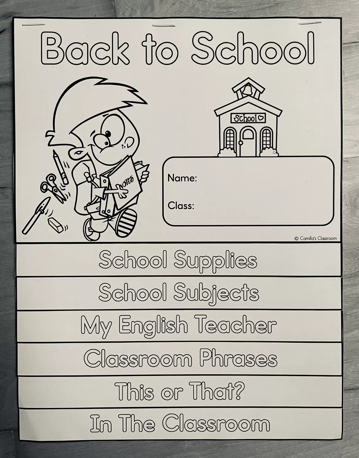 Bild in der Beschreibung des Unterrichtsmaterials Back to School - Flip Book von Camilla