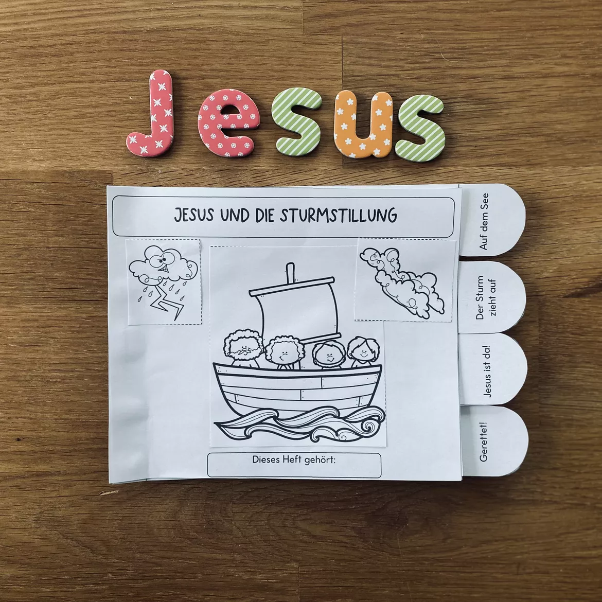 Bild in der Beschreibung des Unterrichtsmaterials Minibuch: Jesus und die Sturmstillung (schneiden/kleben/malen) von Grundschulimpulse #1
