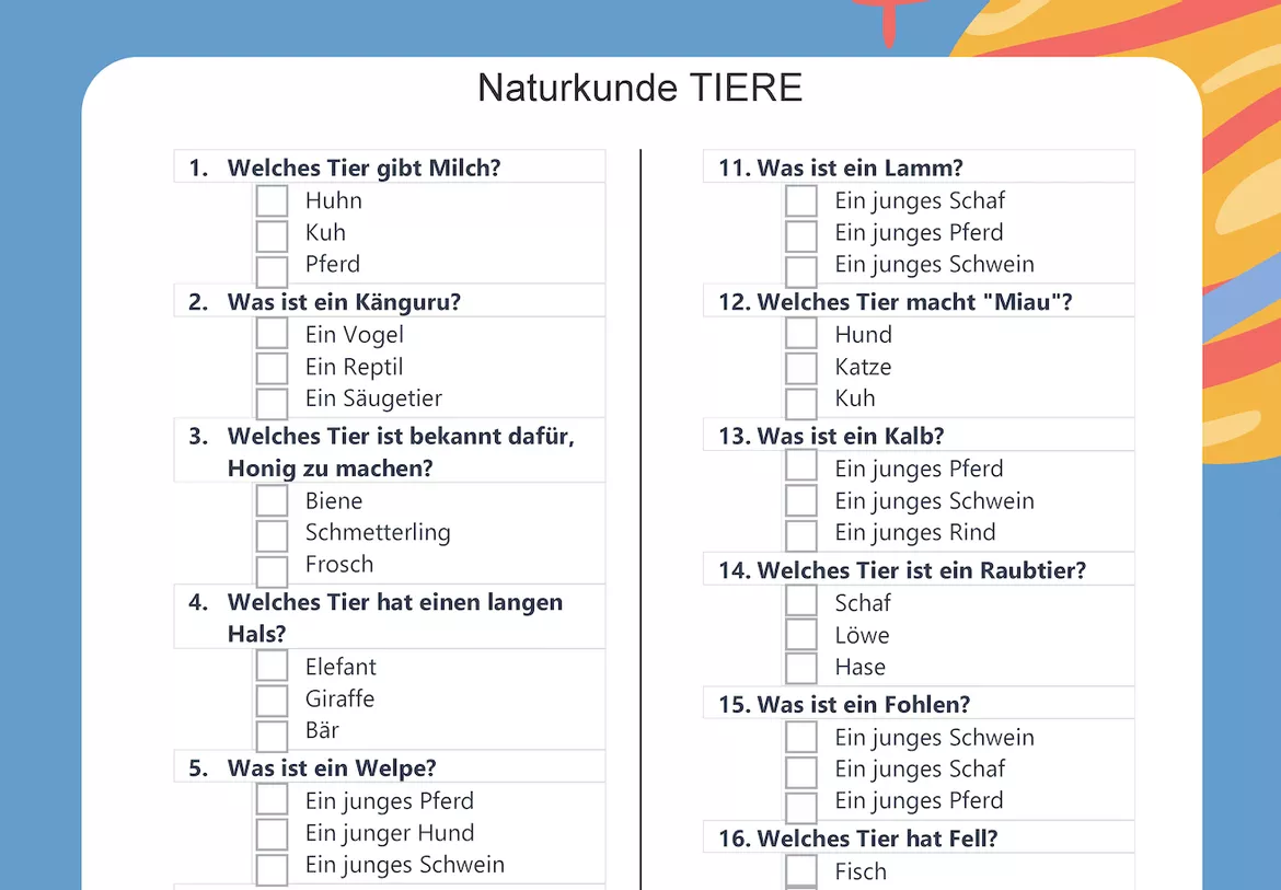 Bild in der Beschreibung des Unterrichtsmaterials Naturkunde-Tiere - 20 Fragen im Multiple-Choice Format / DIGITAL ausfüllbar von Helmut #1