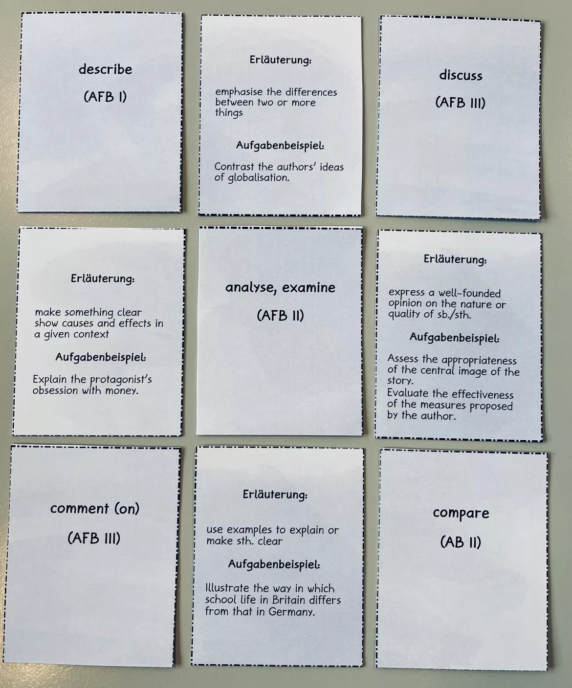 Bild in der Beschreibung des Unterrichtsmaterials Operatoren im Fach Englisch - Lernkarten - Merkkarten von miss.rotstift #1