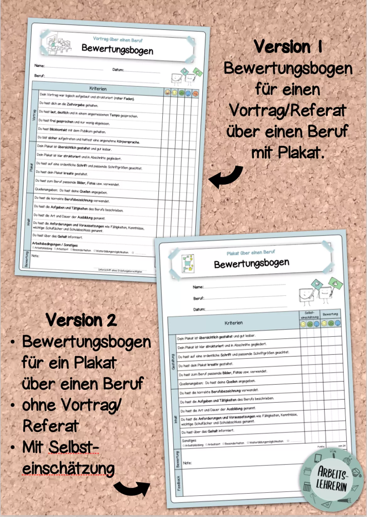 Bild in der Beschreibung des Unterrichtsmaterials Vortrag/Referat über einen Beruf: Bewertungsbogen mit Kriterien (2 Versionen) von arbeitslehrerin #1