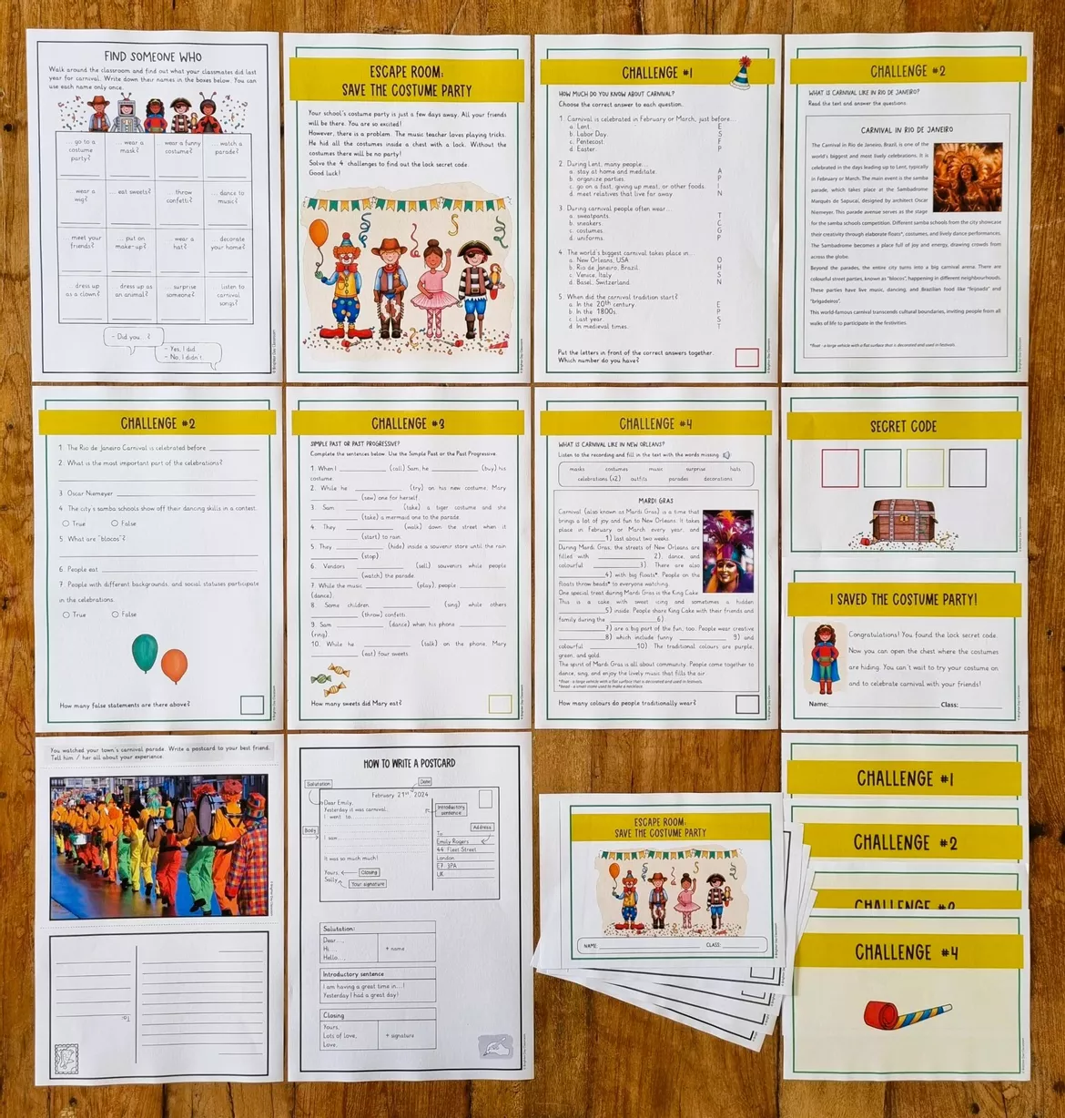 Bild in der Beschreibung des Unterrichtsmaterials Carnival Escape Room; estaciones de trabajo; 7a - 8a clase (inglés) von Brighter Day Classroom #1