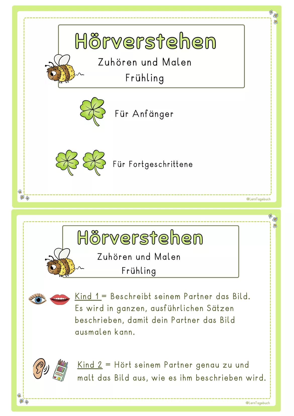 Bild in der Beschreibung des Unterrichtsmaterials Hörverstehen Frühling Partnerarbeit, Zuhören, Bilder beschreiben, Grundschule, Kindergarten, DaZ von LernTagebuch #1