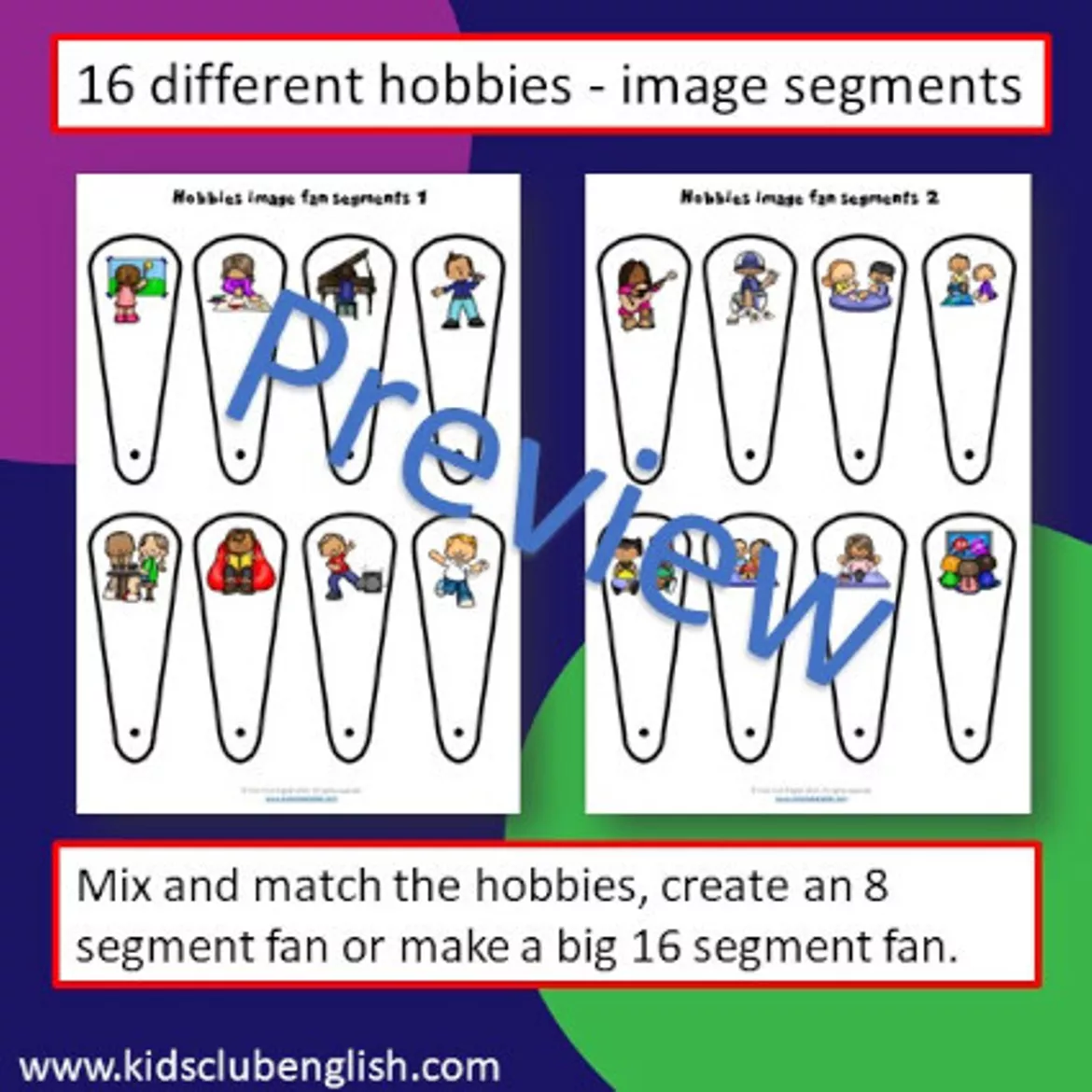 Bild in der Beschreibung des Unterrichtsmaterials Hobbies vocabulary fans | ESL EFL resource von Kids Club English with Fiona Hunter #1