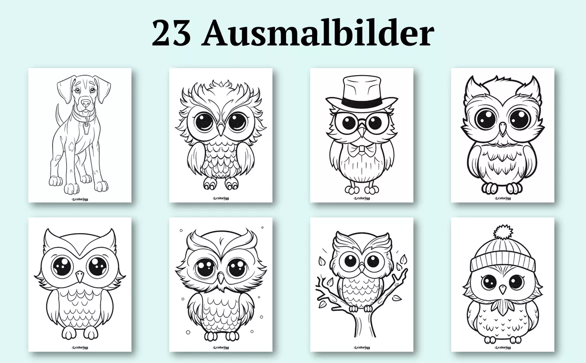 Bild in der Beschreibung des Unterrichtsmaterials Niedliche Eulen ❊ Ausmalbilder (23 Malvorlagen) von colorinq #2