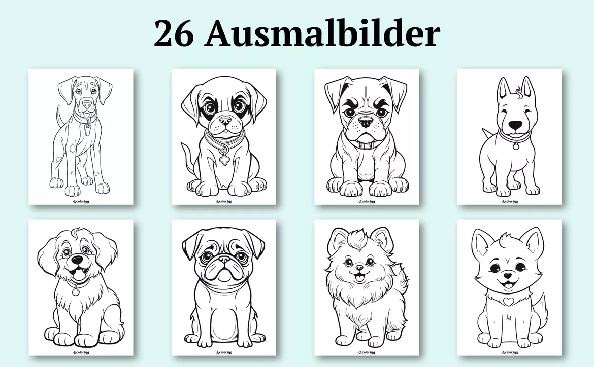 Bild in der Beschreibung des Unterrichtsmaterials Süße Hunde ❂ Ausmalbilder (26 Malvorlagen) von colorinq #2