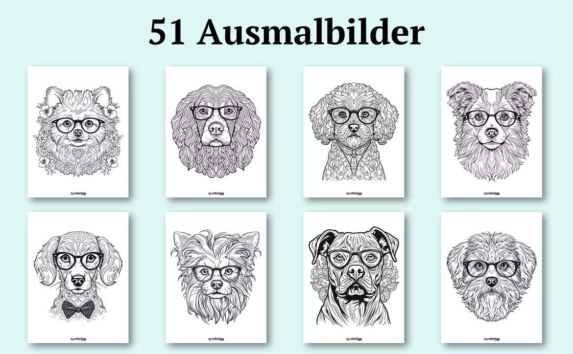 Bild in der Beschreibung des Unterrichtsmaterials Hunde Mit Brille ❊ Ausmalbilder (51 Malvorlagen) von colorinq #2