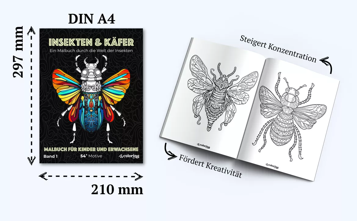 Bild in der Beschreibung des Unterrichtsmaterials Insekten & Käfer ❂ Ausmalbilder (54 Malvorlagen) - Malbuch von colorinq #3