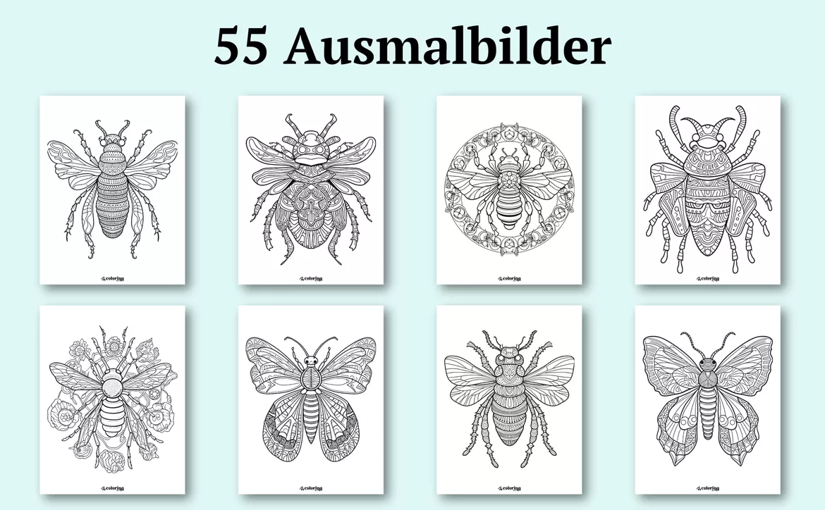 Bild in der Beschreibung des Unterrichtsmaterials Insekten & Käfer ❂ Ausmalbilder (54 Malvorlagen) - Malbuch von colorinq #2
