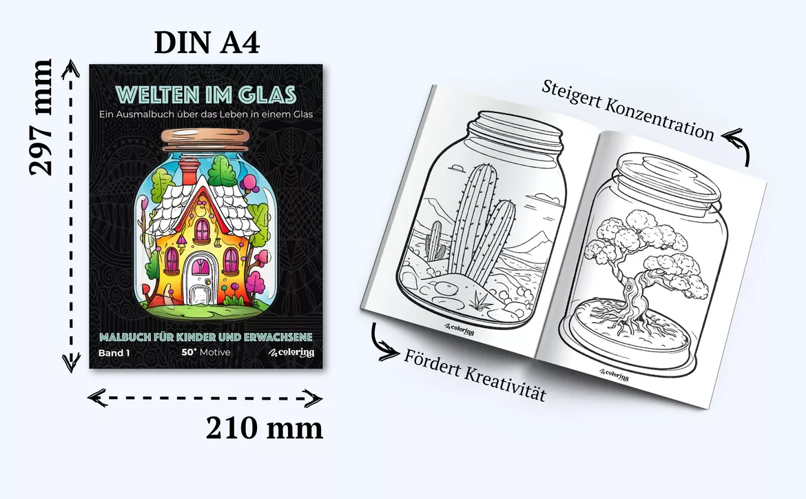 Bild in der Beschreibung des Unterrichtsmaterials Welten Im Glas ❤ Ausmalbilder (50 Malvorlagen) - Malbuch von colorinq #2