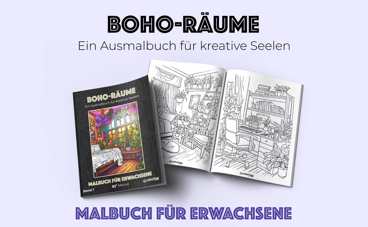 Bild in der Beschreibung des Unterrichtsmaterials Boho-Räume ❂ Ausmalbilder (51 Malvorlagen) - Malbuch von colorinq #1