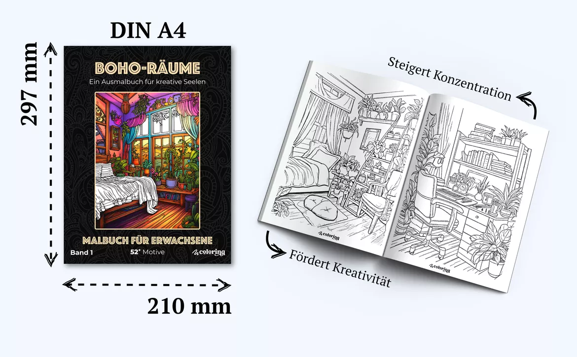 Bild in der Beschreibung des Unterrichtsmaterials Boho-Räume ❂ Ausmalbilder (51 Malvorlagen) - Malbuch von colorinq #3