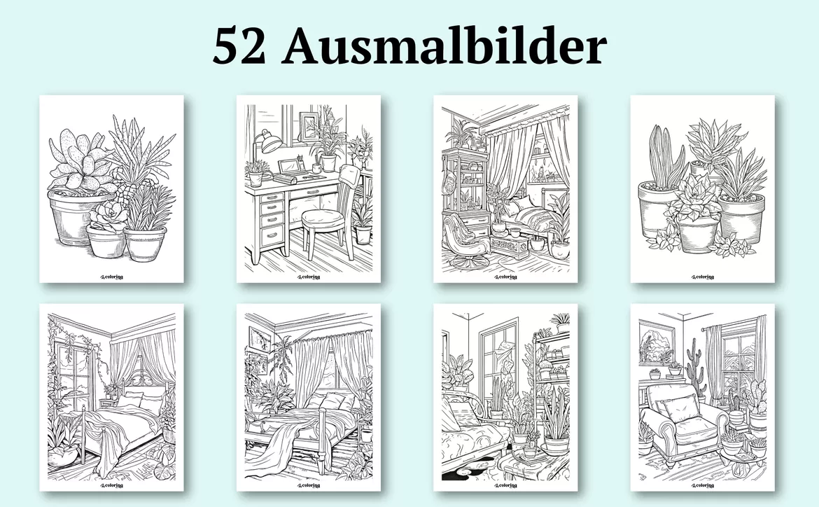 Bild in der Beschreibung des Unterrichtsmaterials Boho-Räume ❂ Ausmalbilder (51 Malvorlagen) - Malbuch von colorinq #2