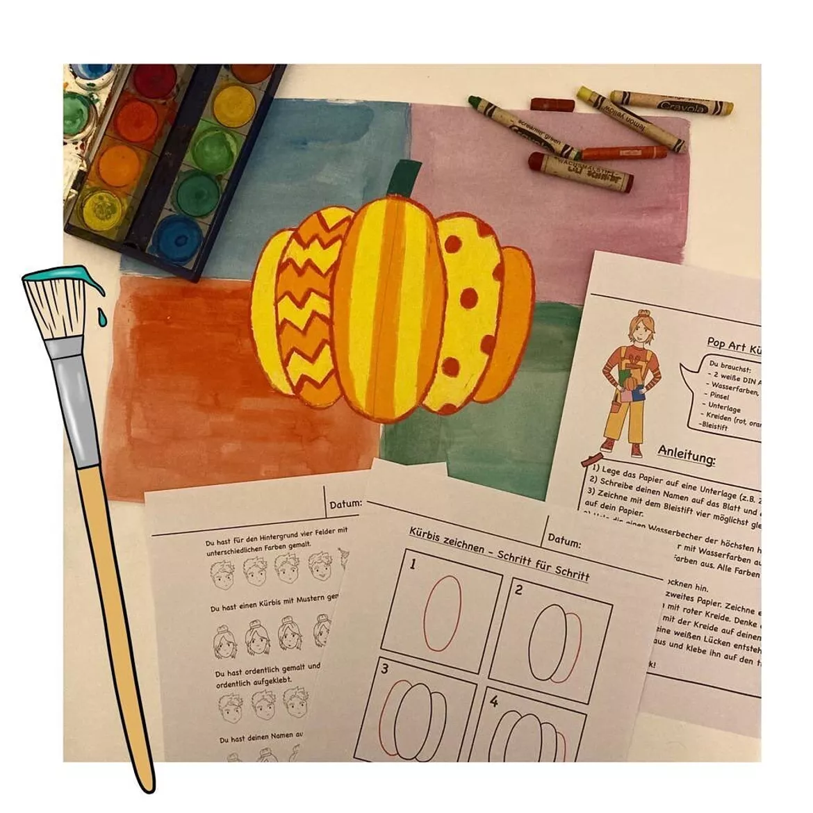 Bild in der Beschreibung des Unterrichtsmaterials Pop Art Kürbisse, Kunst Grundschule, fertige Unterrichtsstunde Kunst von Kreativ-Schwestern #1