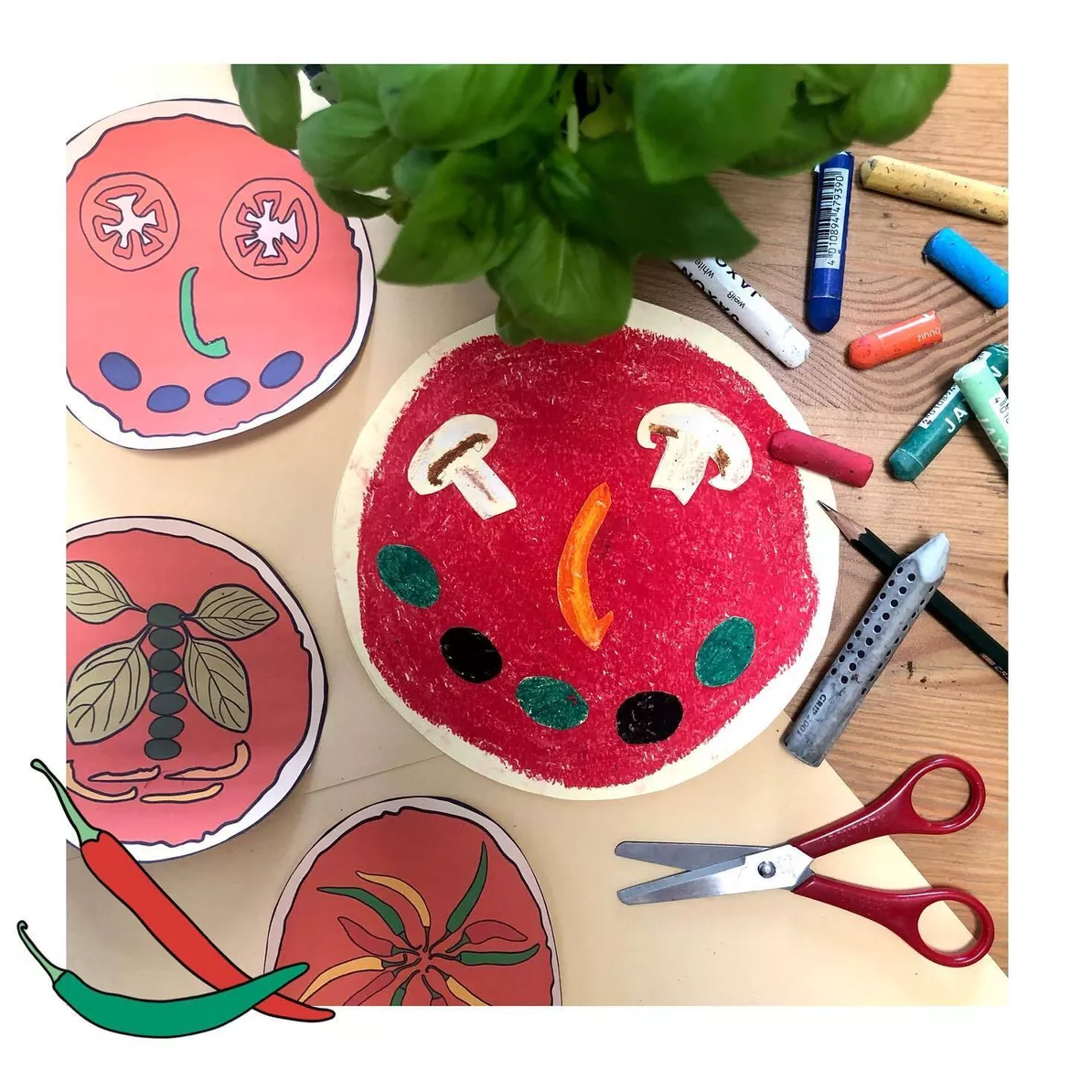 Bild in der Beschreibung des Unterrichtsmaterials Kunst Pizza für die Grundschule, fertige Kunststunde, Kunst Klasse 2, Kunst Klasse 3, Kunst Klasse 4 von Kreativ-Schwestern #1