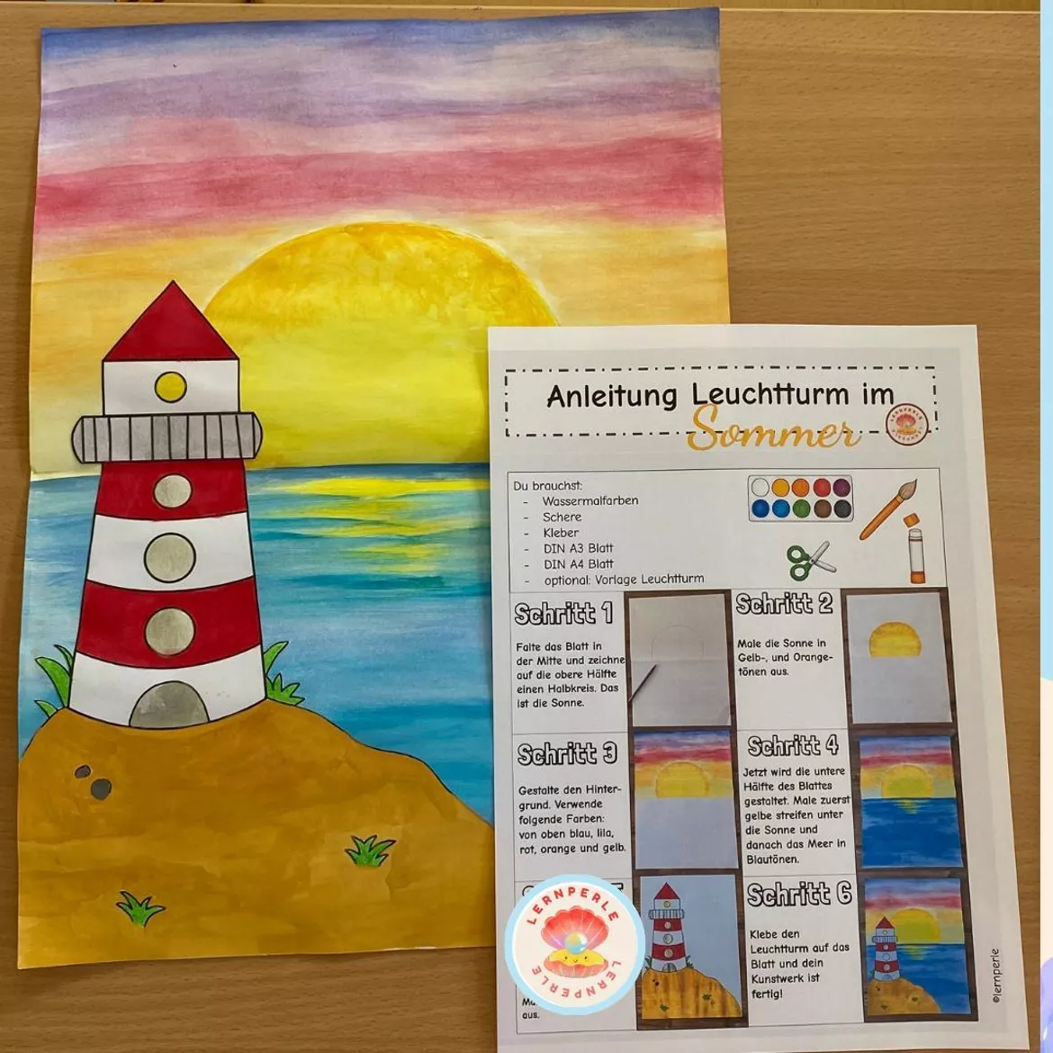 Bild in der Beschreibung des Unterrichtsmaterials Kunst im Sommer: Leuchtturm am Meer von Lernperle #1