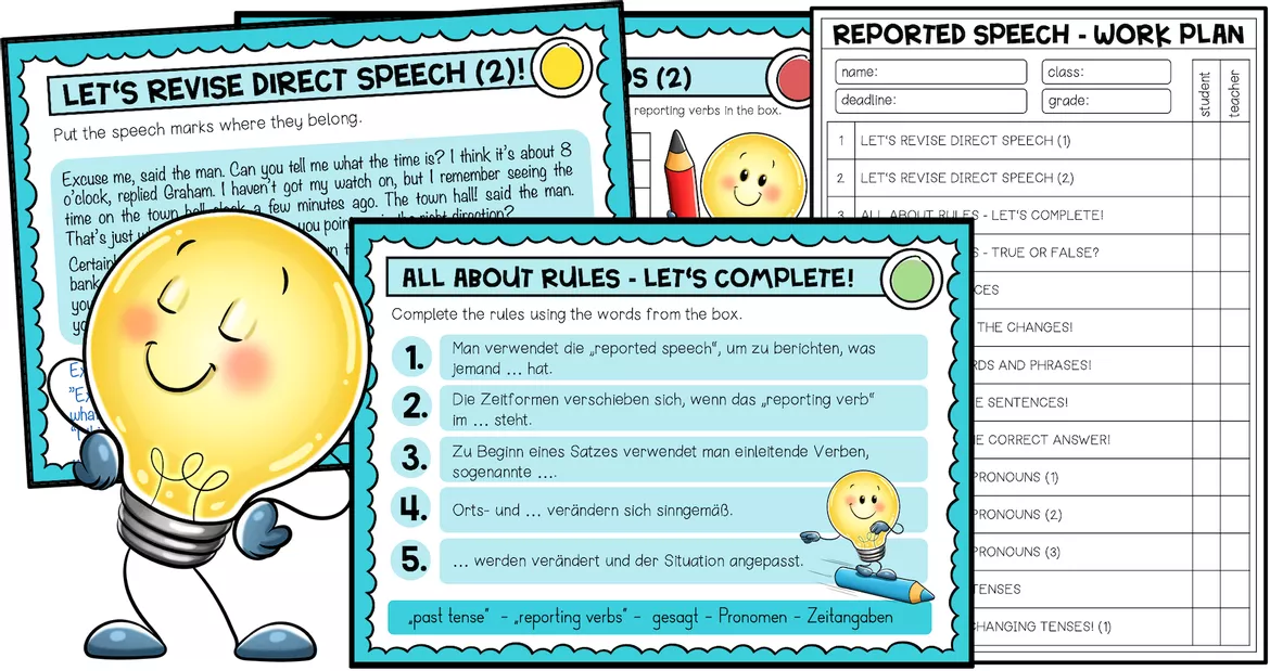 Bild in der Beschreibung des Unterrichtsmaterials REPORTED SPEECH - Lerncenter / Lerntheke von Unterrichtmitspass #1