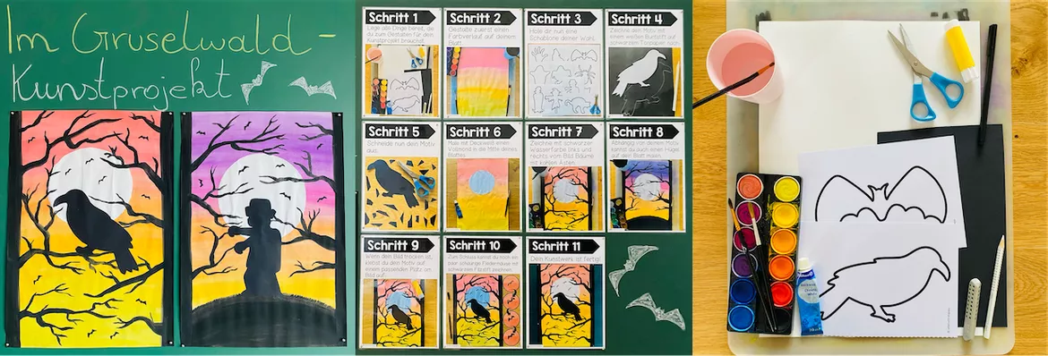 Bild in der Beschreibung des Unterrichtsmaterials IM GRUSELWALD - Kunstprojekt (fertig geplante Kunststunde) von Unterrichtmitspass #1