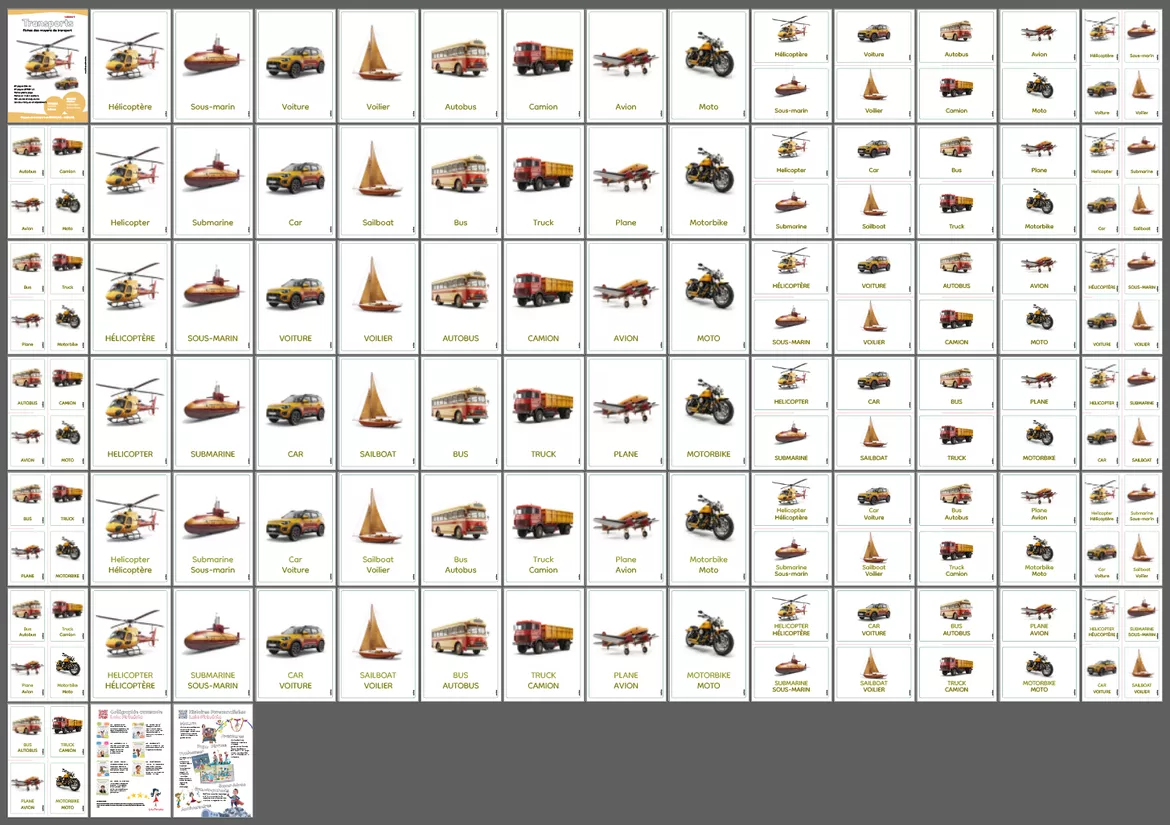 Bild in der Beschreibung des Unterrichtsmaterials Fiches transports ÉCRITURE BÂTONS FR-EN IMAGES RÉELLES Vol.1 von Lola Pirindola #1
