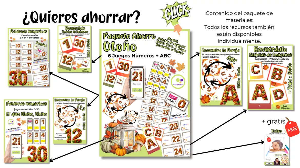 Bild in der Beschreibung des Unterrichtsmaterials El que tiene, tiene | Palabras numéricas | otoño | Números von Lernfitness #2