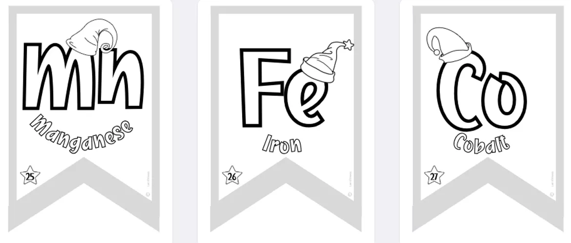 Bild in der Beschreibung des Unterrichtsmaterials Englisch: Chemie bilingual | Wimpelkette Christmas Transition elements von Lernfitness #1