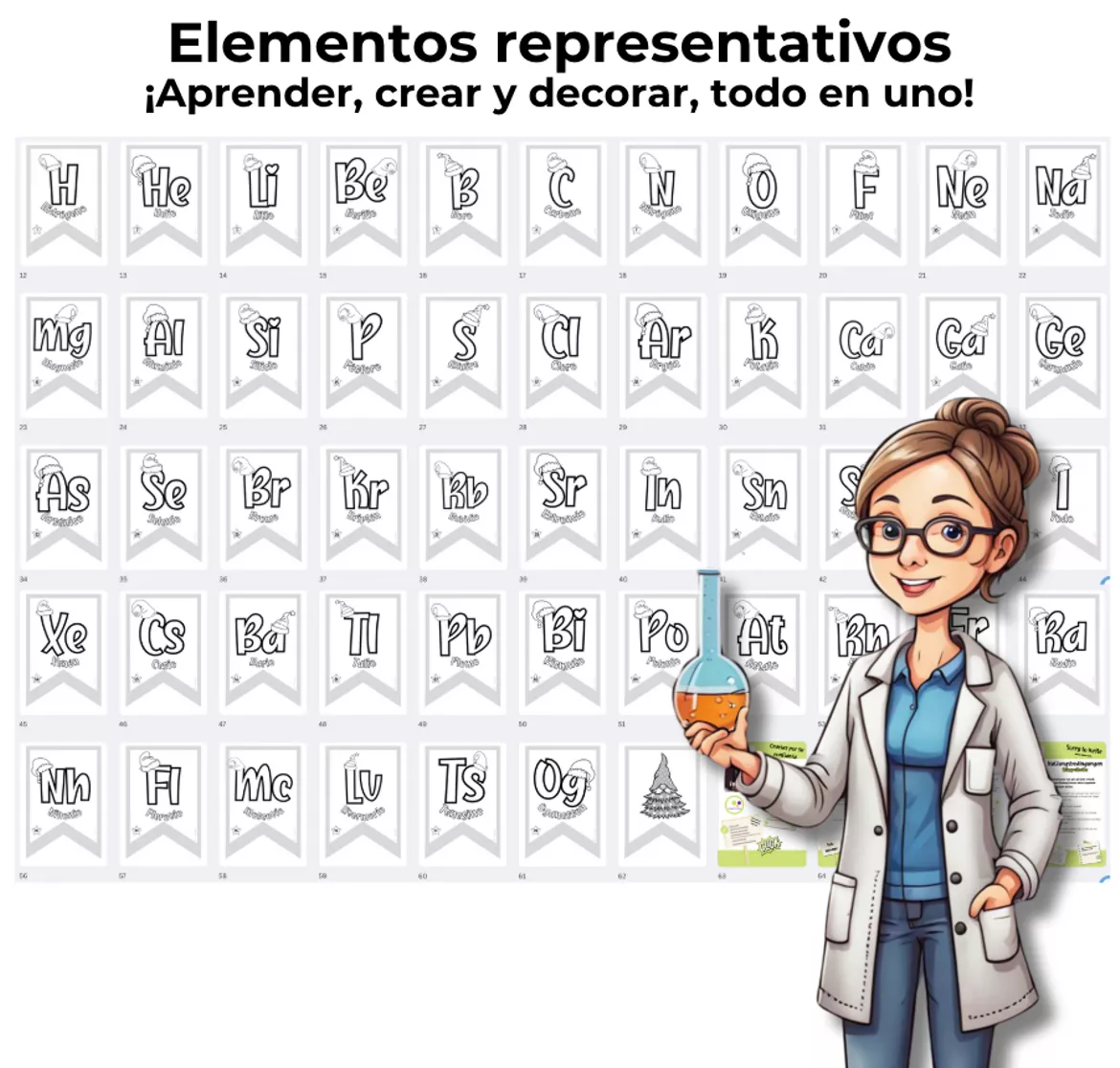 Bild in der Beschreibung des Unterrichtsmaterials Banderines de Química Navidad | Elementos representativos von Lernfitness #2