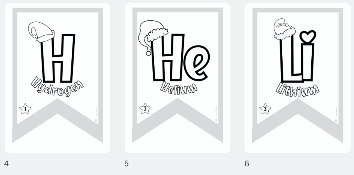 Bild in der Beschreibung des Unterrichtsmaterials Englisch: Elemente Chemie bilingual HG Weihnachten Wimpel von Lernfitness #1