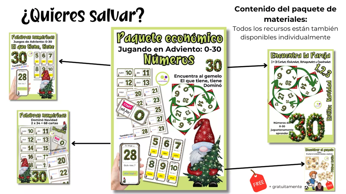 Bild in der Beschreibung des Unterrichtsmaterials Dominó Navidad Palabras numéricas 0-10, 0-20 0-30 Números von Lernfitness #3
