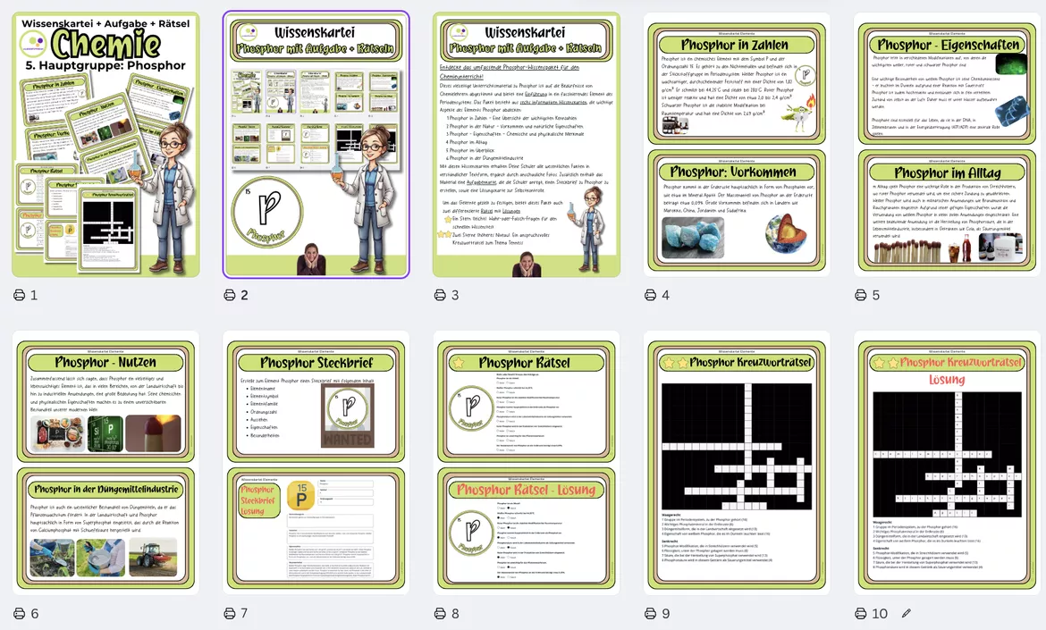 Bild in der Beschreibung des Unterrichtsmaterials 5. Hauptgruppe: Phosphor Wissenskartei Steckbrief Quizze von Lernfitness #1