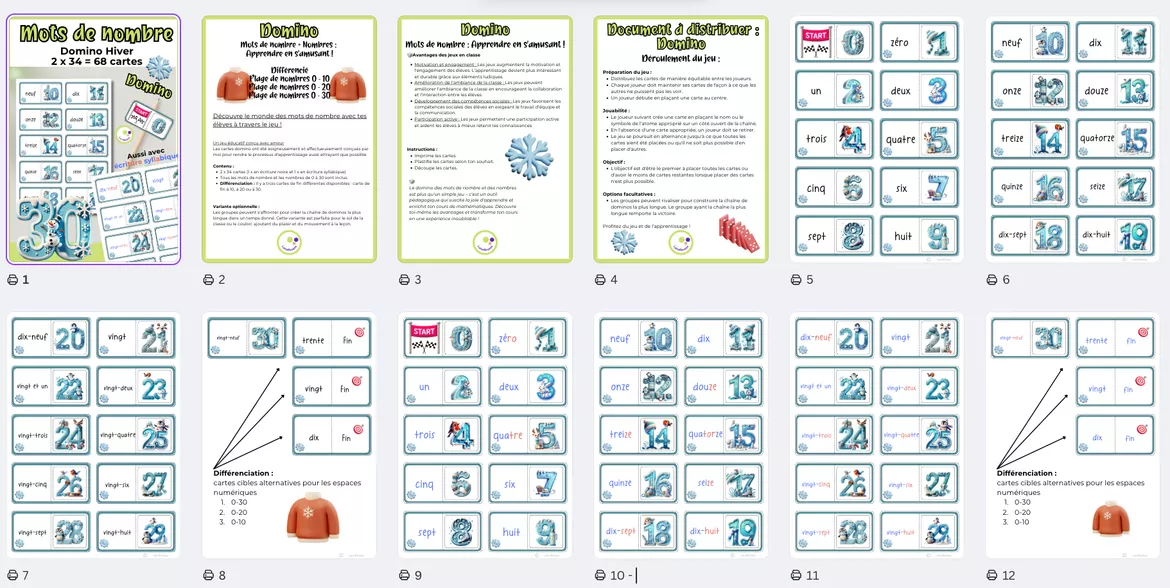 Bild in der Beschreibung des Unterrichtsmaterials Französisch: Zahlen + Zahlwörter spielerisch lernen: Winter - Domino von Lernfitness #1