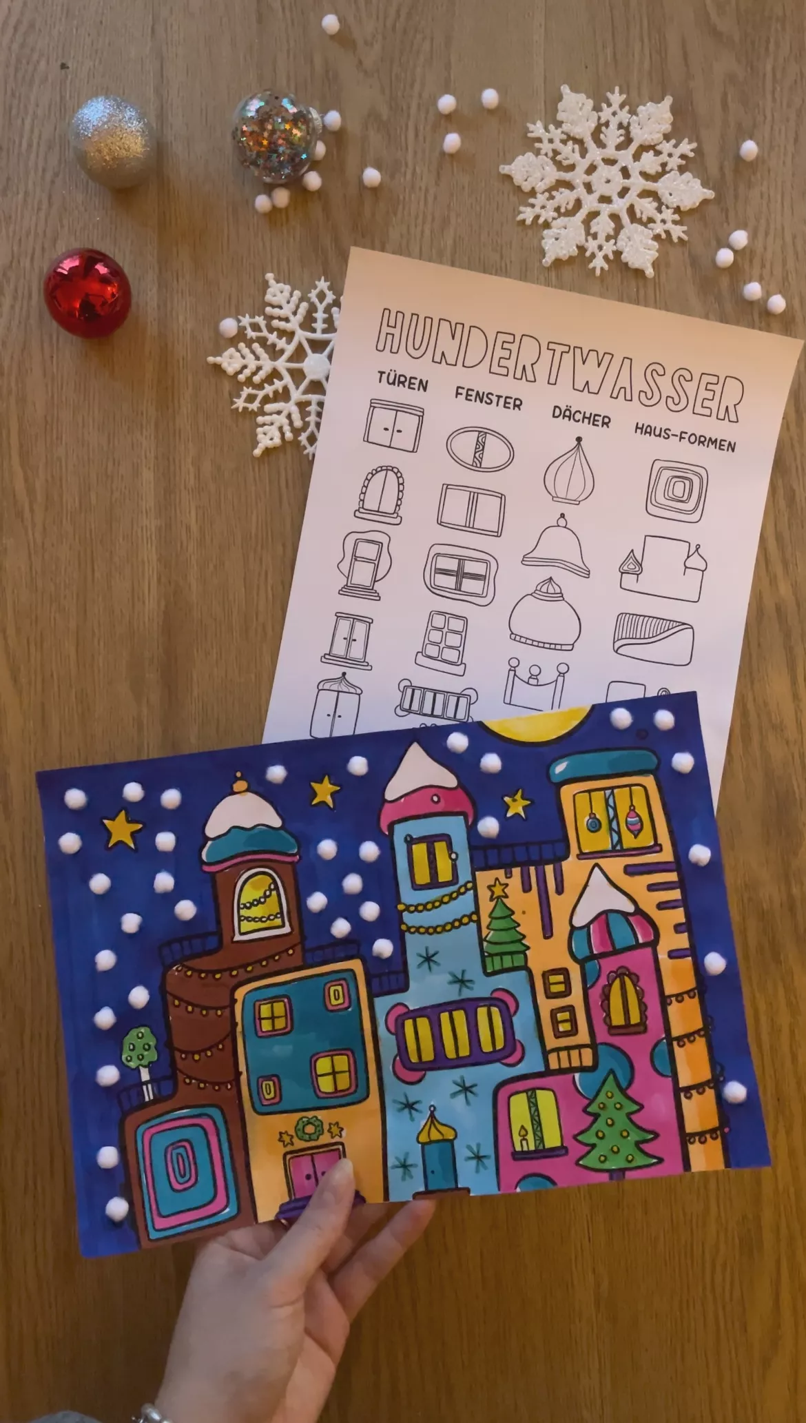 Bild in der Beschreibung des Unterrichtsmaterials Bunte Winterhäuser im Hundertwasser Stil - Kunstprojekt im Winter von Katy‘s Kunstraum #1