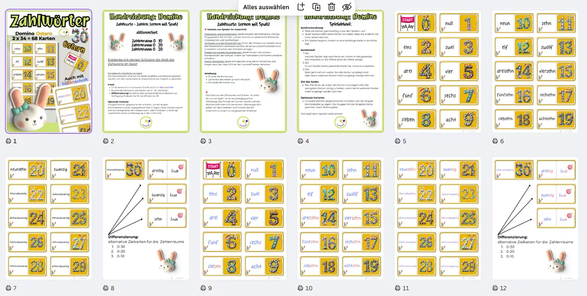 Bild in der Beschreibung des Unterrichtsmaterials Allemand: Jeu de Domino Pâques: Apprendre les Nombres et les Numéraux von Lernfitness #1