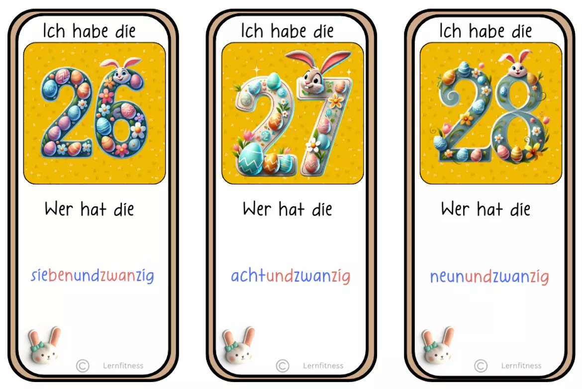 Bild in der Beschreibung des Unterrichtsmaterials Allemand: Qui a pris, a pris Pâques Apprendre les nombres et mots-nombres von Lernfitness #3
