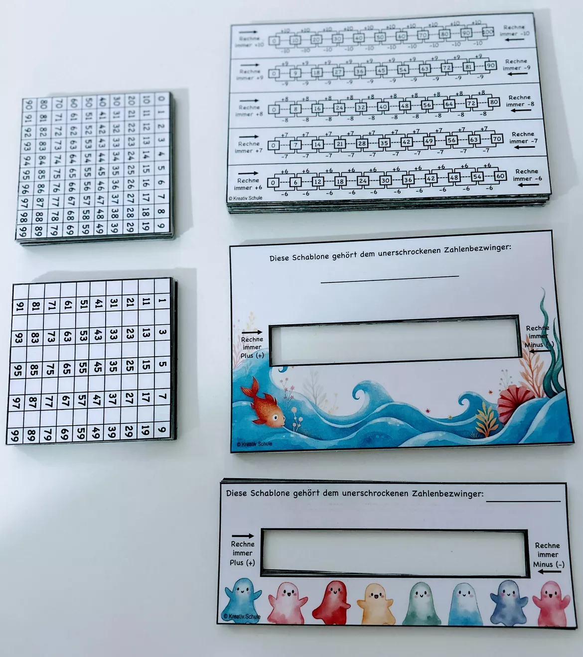 Bild in der Beschreibung des Unterrichtsmaterials Zahlentafeln-Zahlenstrahlen-Schablonen Paket - Farbig und Kopiervorlagen von https://kreativ.schule #1