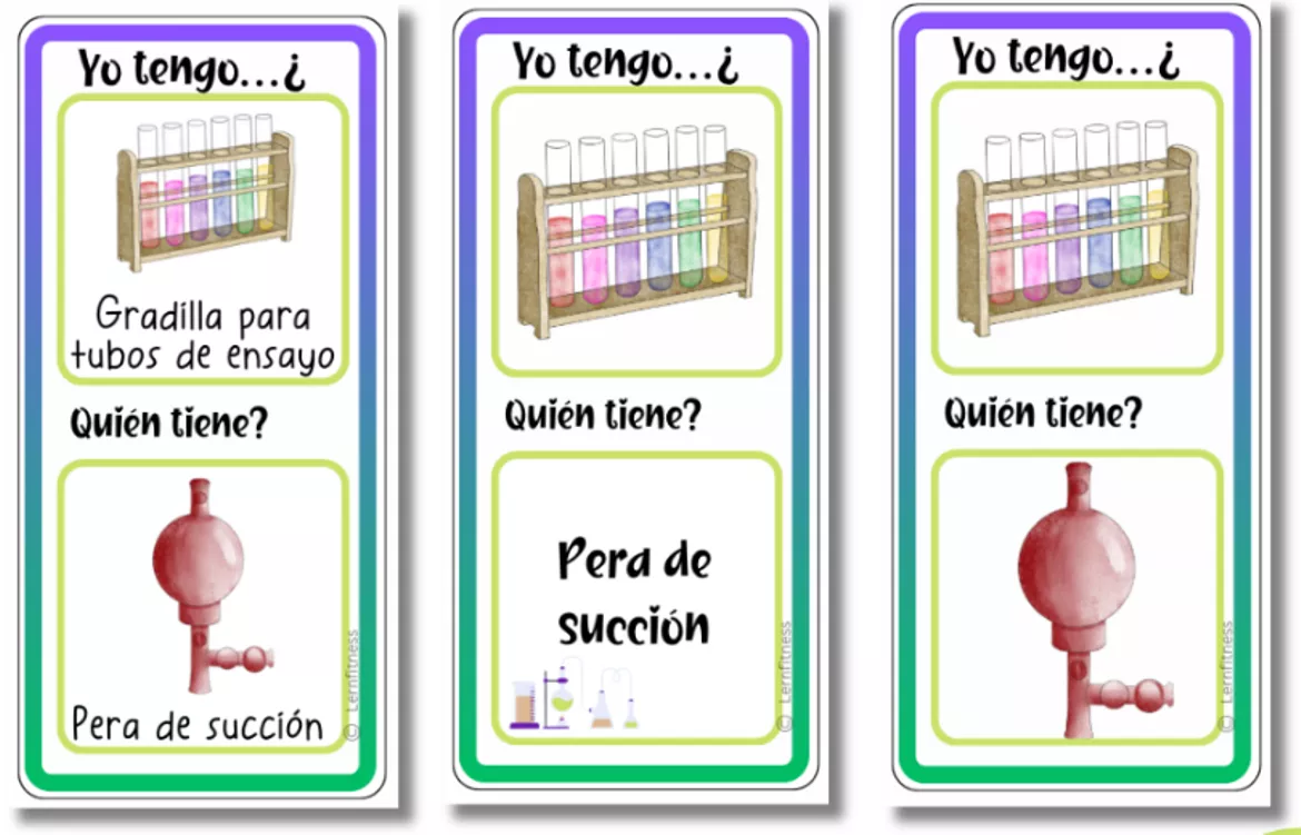 Bild in der Beschreibung des Unterrichtsmaterials ¿Quién Tiene el Equipo de Laboratorio 2? Juego Educativo para Clases de Química von Lernfitness #2