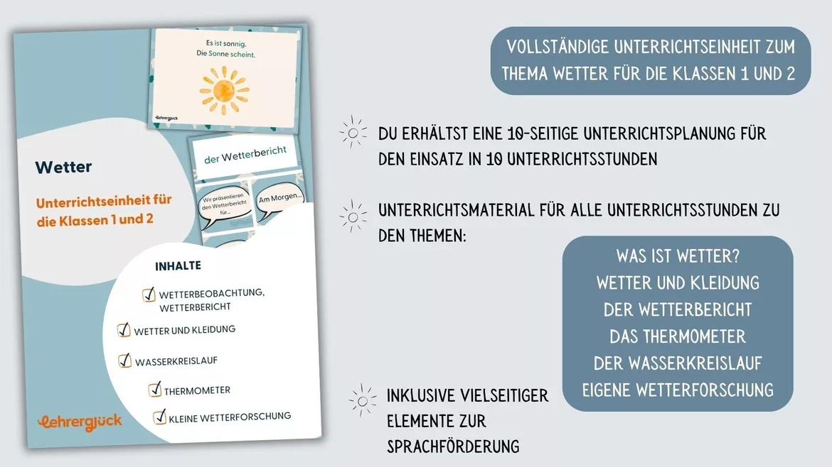 Bild in der Beschreibung des Unterrichtsmaterials Wetter Unterrichtseinheit für die Klassen 1 und 2 von Lehrerglück #1