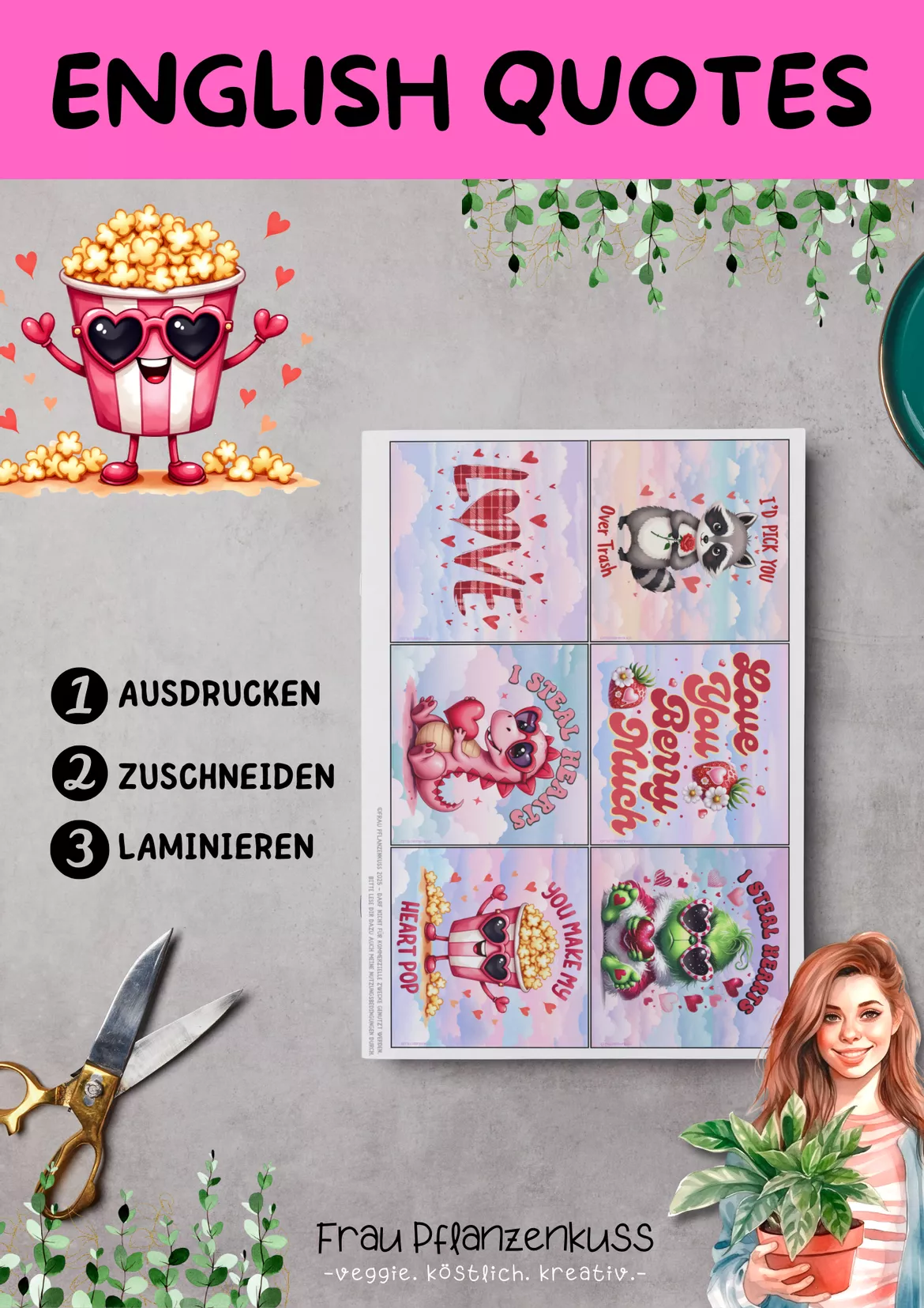 Bild in der Beschreibung des Unterrichtsmaterials English Quotes Kärtchen mit Sprüchen zum Valentinstag von Frau Pflanzenkuss #2