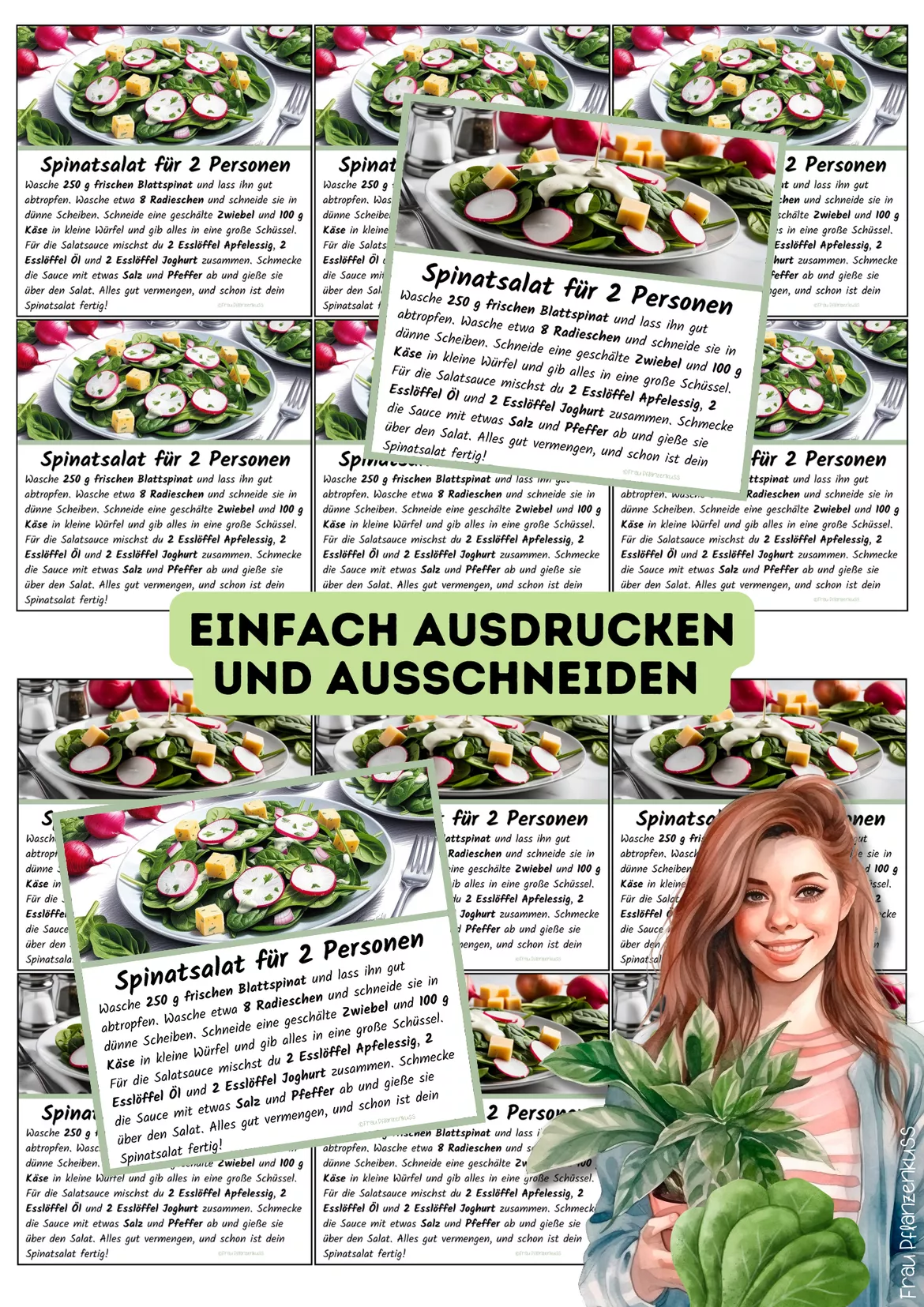 Bild in der Beschreibung des Unterrichtsmaterials Feriengrüße Kärtchen mit Rezept: Spinatsalat mit Radieschen von Frau Pflanzenkuss #1